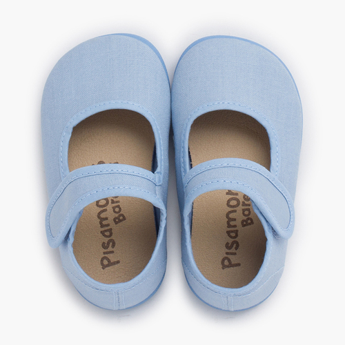 Ballerine con cinturino barefoot tela chiusura larga Azzurro cielo