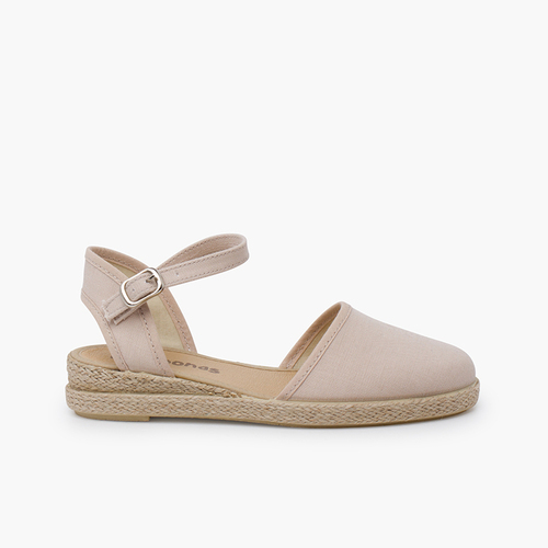 Espadrillas zeppa in lino fine Ecru