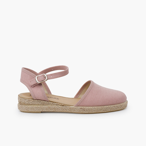 Espadrillas zeppa in lino fine Rosa Pastello