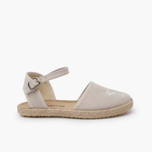 Espadrillas piatte stella ricamata Ecru