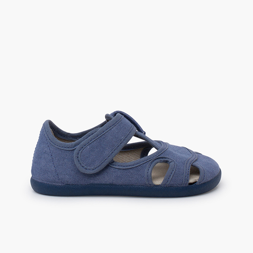 Sandali bambino barefoot tela lavata Blu jeans