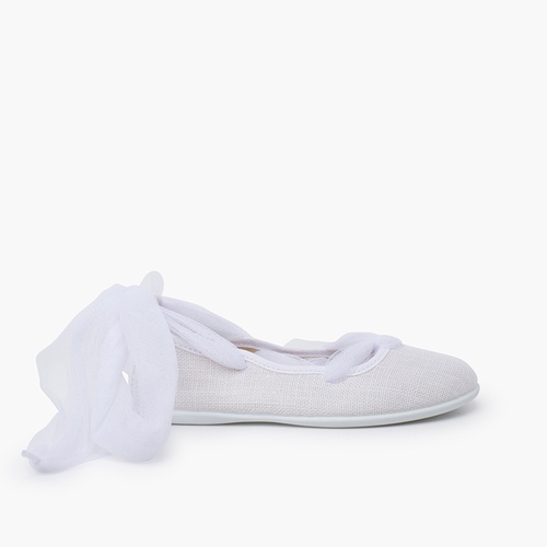 Ballerine in lino lacci incrociati tulle Bianco