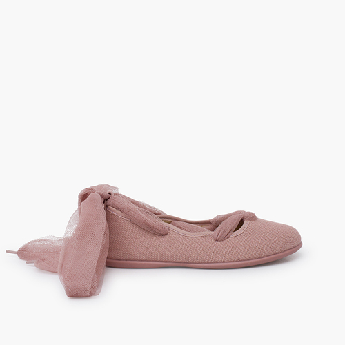Ballerine in lino lacci incrociati tulle Rosa Antico