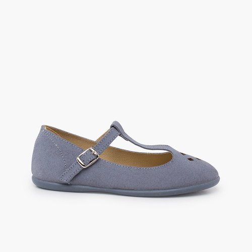 Ballerine camoscio traforato cinturino centrale azzurro chiaro