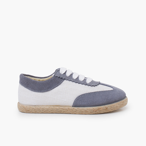 Sneakers lino e pelle scamosciata combinate Azzurro cipria