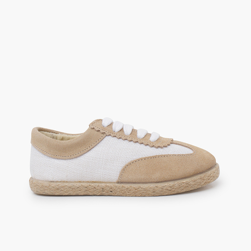 Sneakers lino e pelle scamosciata combinate Pietra