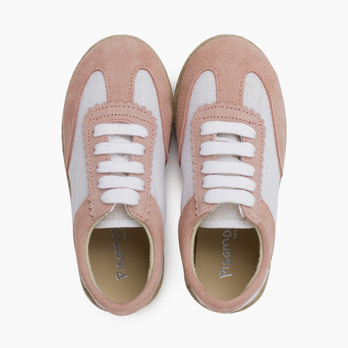 Sneakers lino e pelle scamosciata combinate Rosa Antico