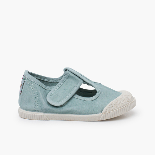 Scarpe occhio di bue barefoot in tela lavata Acquamarina
