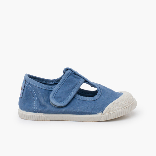 Scarpe occhio di bue barefoot in tela lavata Blu jeans