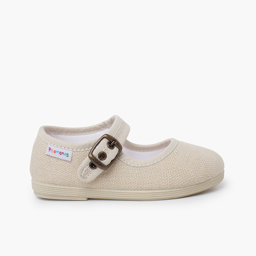 Ballerine con cinturino flessibili lino fibbia Naturale