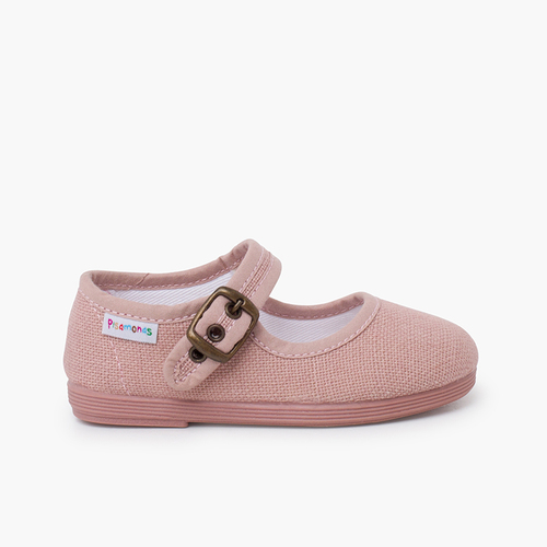 Ballerine con cinturino flessibili lino fibbia Rosa pallido