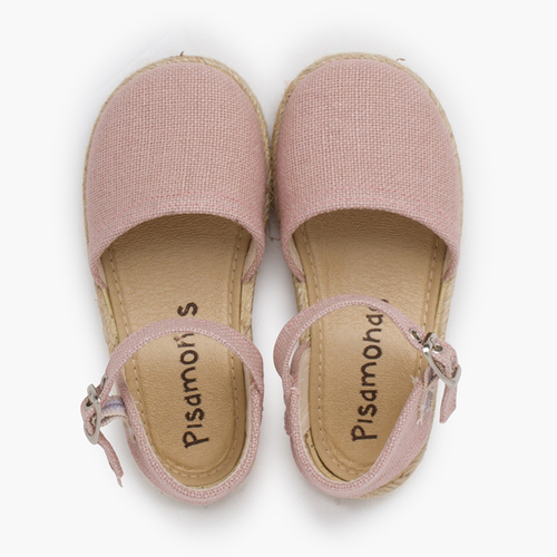 Espadrillas lino suola piatta fibbia Rosa pallido