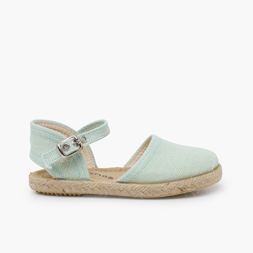 Espadrillas lino suola piatta fibbia Verde Menta