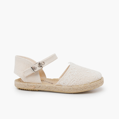 Espadrillas bambina ricamo cerimonia Ecru