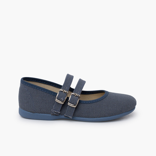 Ballerine con cintuino lino doppia fibbia Blu reale