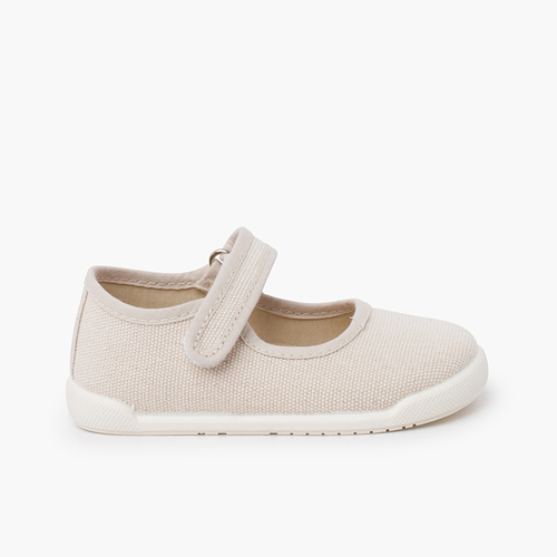Ballerine con cinturino barefoot tela canvas chiusura a strappo Ecru