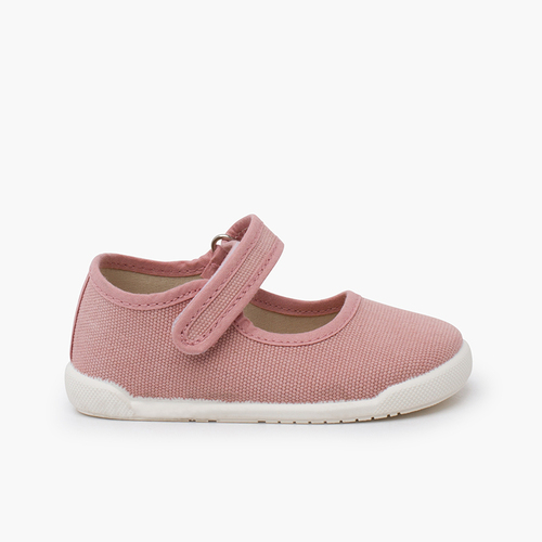 Ballerine con cinturino barefoot tela canvas chiusura a strappo Rosa Antico