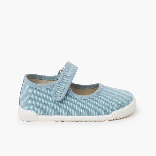Ballerine con cinturino barefoot tela canvas chiusura a strappo Turchese