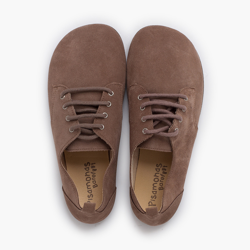 Scarpe blucher lacci barefoot pelle scamosciata Taupe
