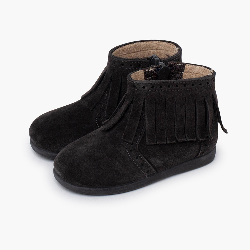 Stivaletti bambina frange punzonatura cerniera Grigio