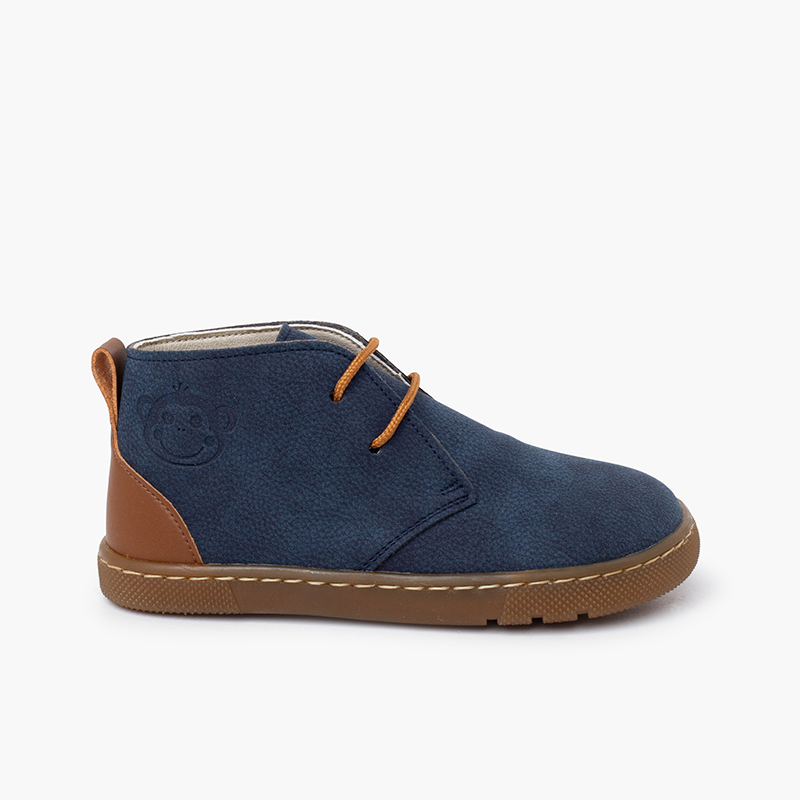 Stivaletti bambino barefoot lacci tallone pelle Blu