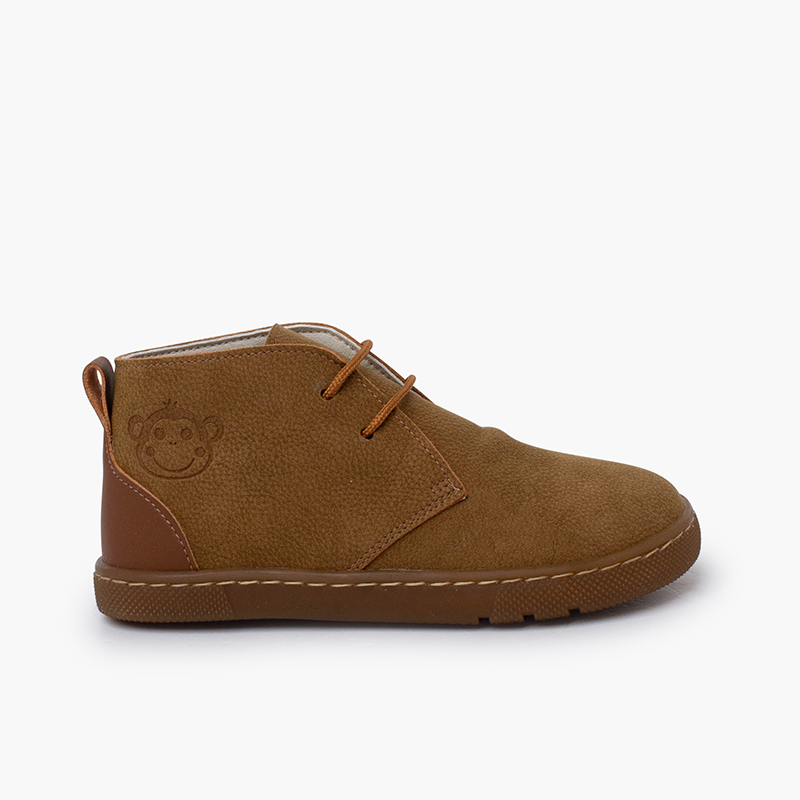 Stivaletti bambino barefoot lacci tallone pelle Cammello