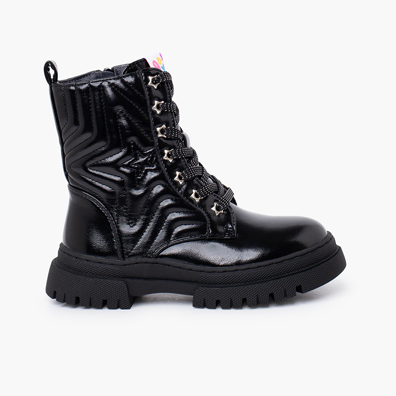 Stivali militari stella lacci glitter Nero