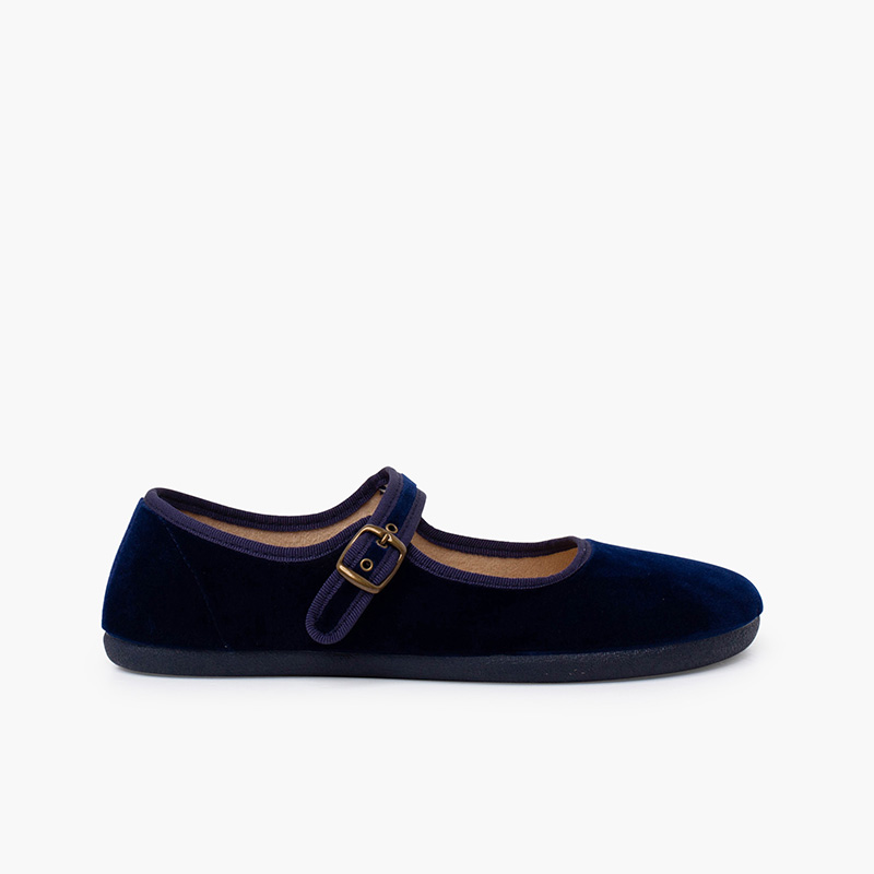 Ballerine con cinturino donna barefoot velluto fibbia Blu