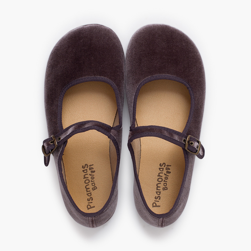 Ballerine con cinturino donna barefoot velluto fibbia Grigio