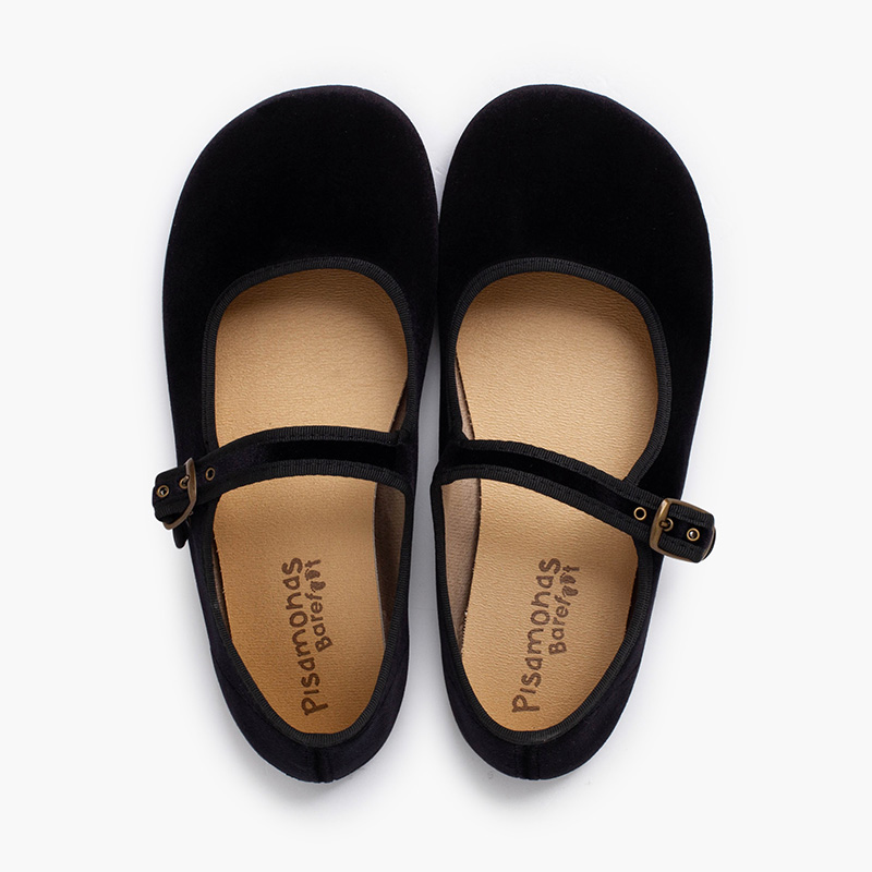 Ballerine con cinturino barefoot velluto fibbia Nero