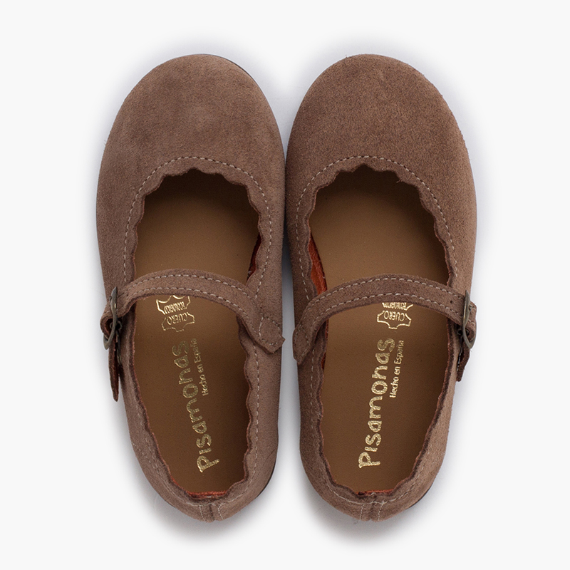 Ballerine con cinturino pelle scamosciata onde e fibbia Taupe