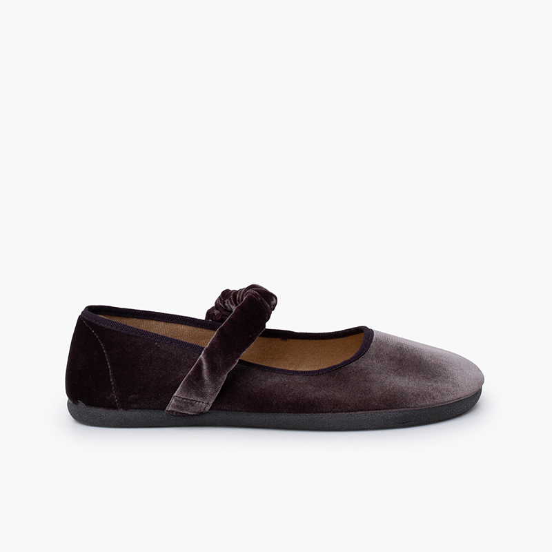 Ballerine barefoot velluto con cinturino arricciato Grigio