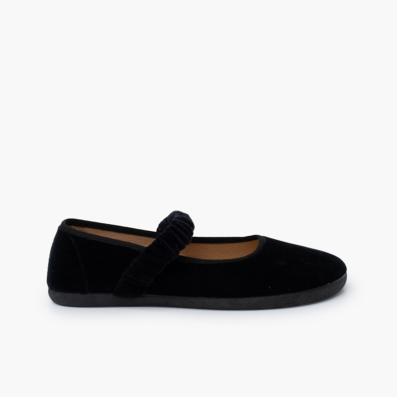 Ballerine barefoot velluto con cinturino arricciato Nero