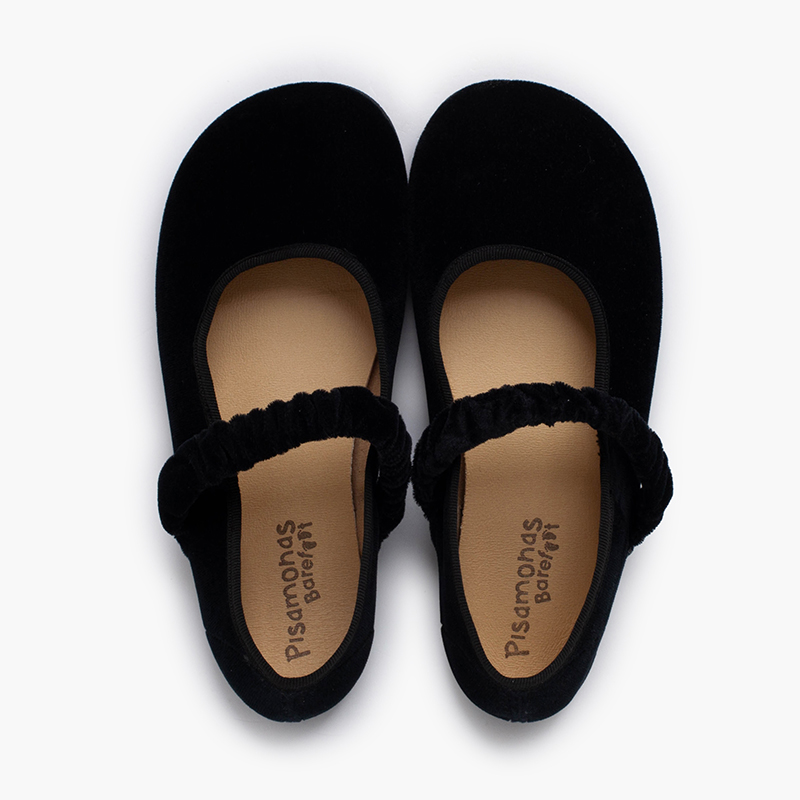 Ballerine barefoot velluto con cinturino arricciato Nero