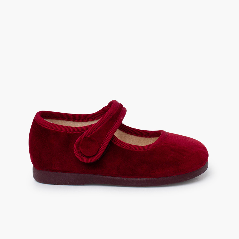 Ballerine con cinturino velvet chiusura a strappo bottone Bordeaux