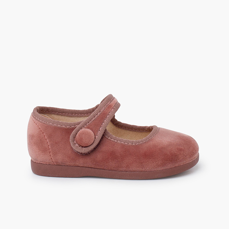 Ballerine con cinturino velvet chiusura a strappo bottone Rosa