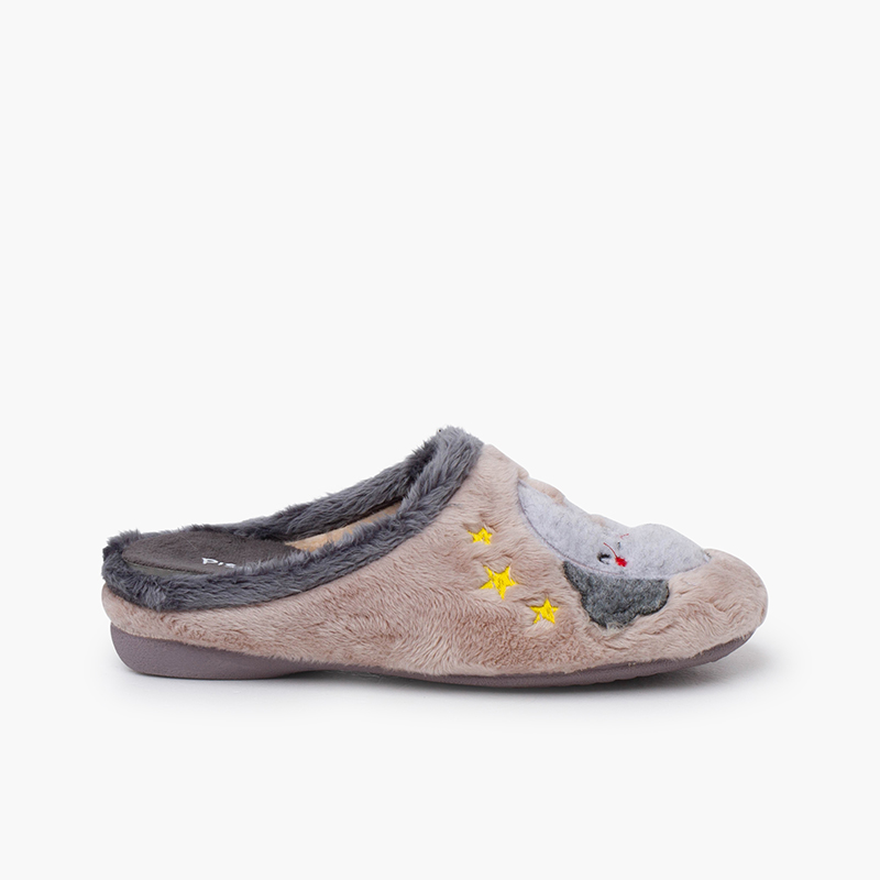 Pantofole tipo zoccolo disegno luna Grigio