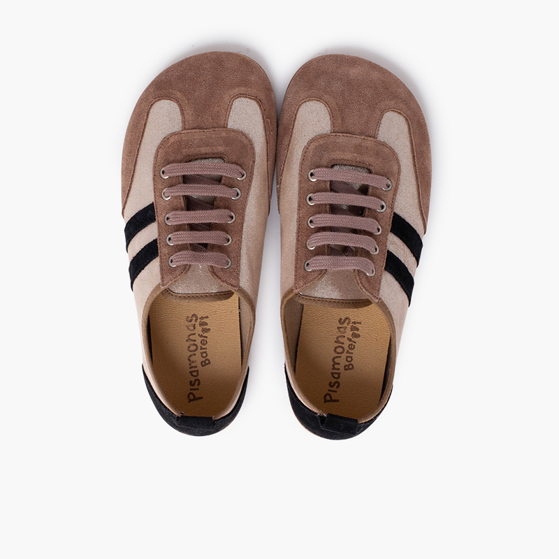 Scarpe sportive combinate barefoot lucido e righe Taupe