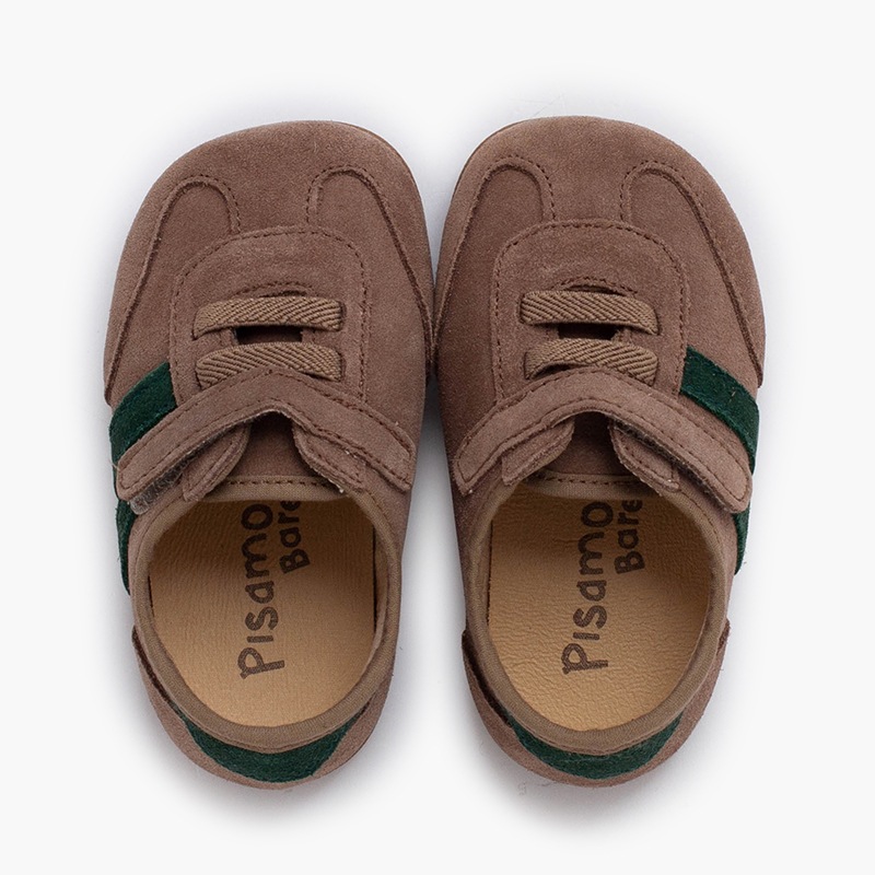 Sneakers barefoot strisce laterali chiusura a strappo Taupe