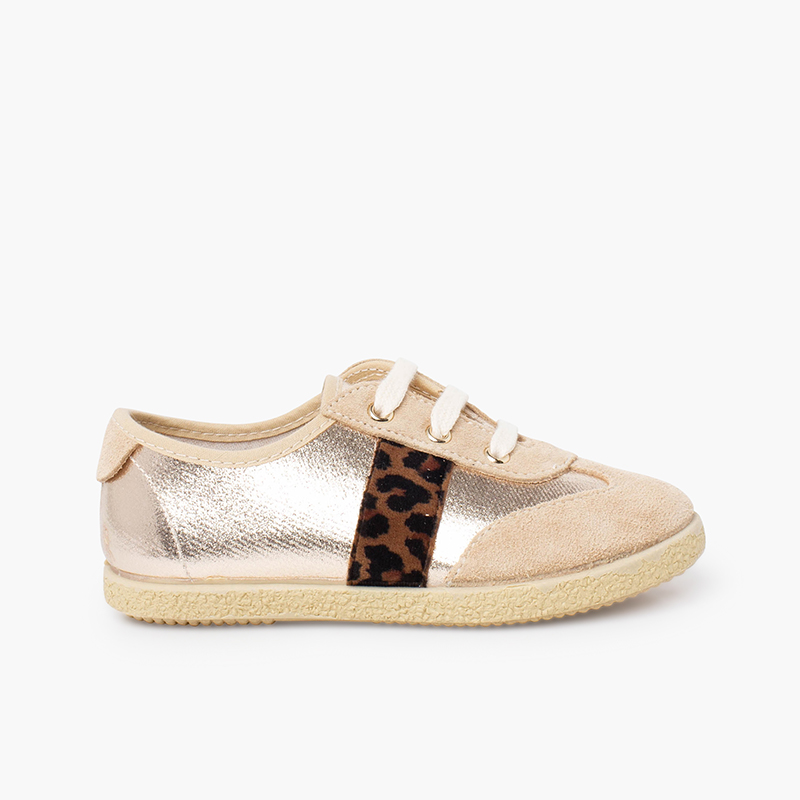 Sneakers bambina lacci dettagli metallizzati Oro
