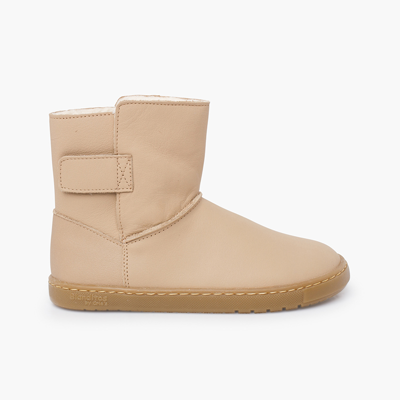 Stivali barefoot bambina pelle chiusura a strappo Sabbia