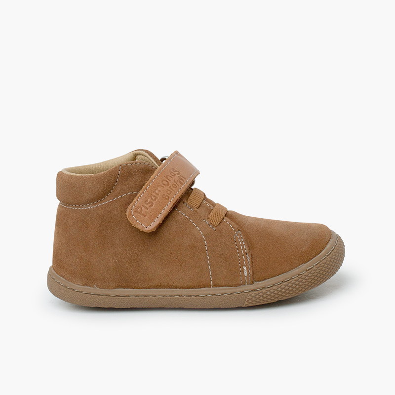 Stivaletti barefoot pelle scamosciata cinturino pelle e lacci Taupe