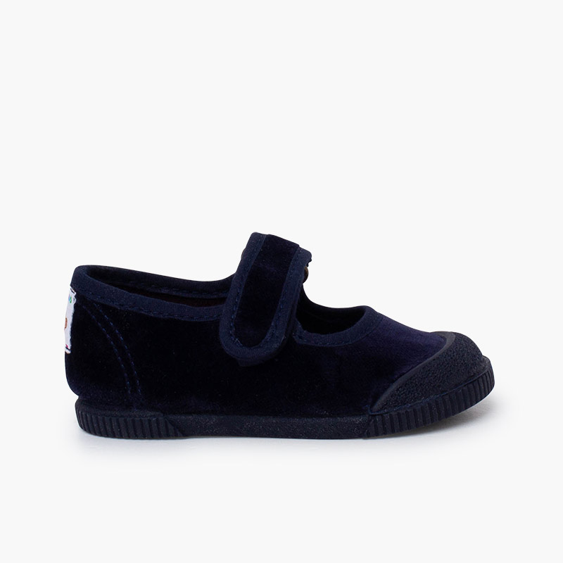 Ballerine con cinturino barefoot velluto punta gomma Blu