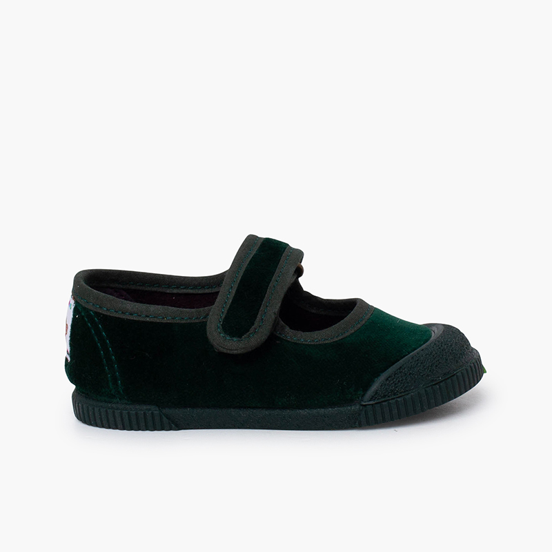 Ballerine con cinturino barefoot velluto punta gomma Verde