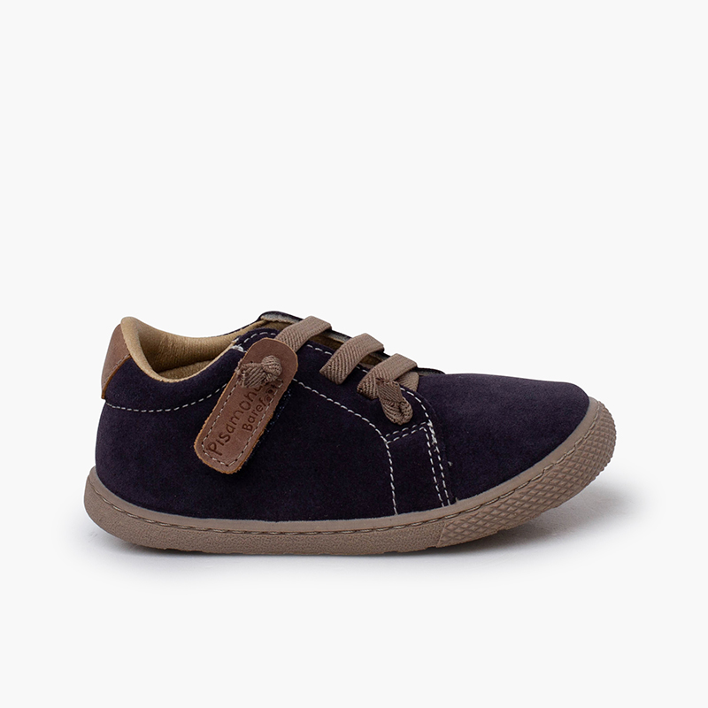 Sneakers pelle scamosciata barefoot lacci elastici Blu jeans