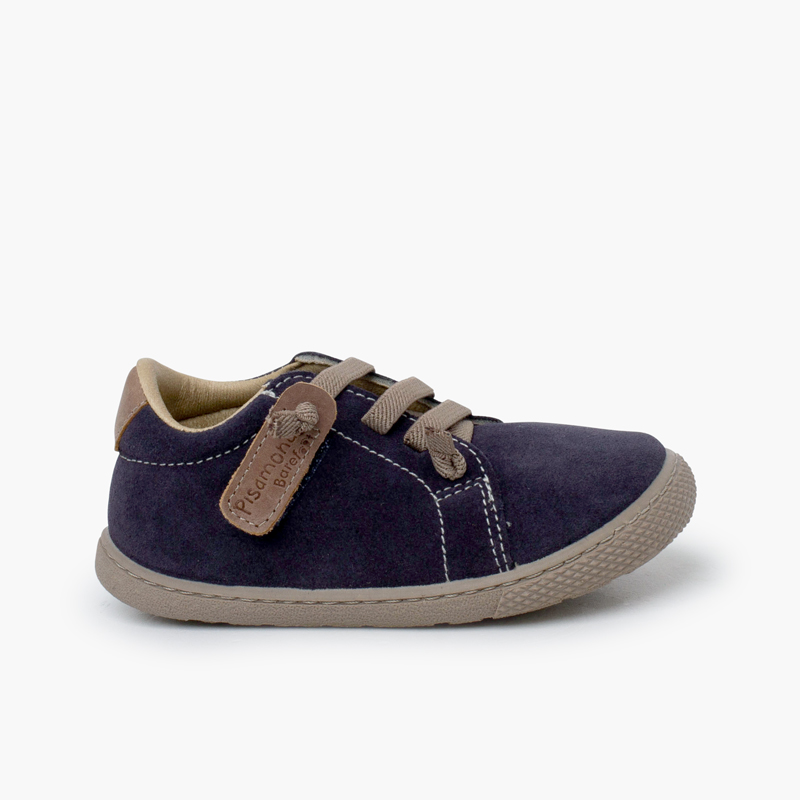 Sneakers pelle scamosciata barefoot lacci elastici Blu jeans