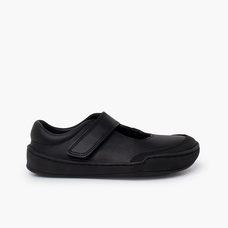 Ballerine con cinturino scuola barefoot pelle bambina Nero