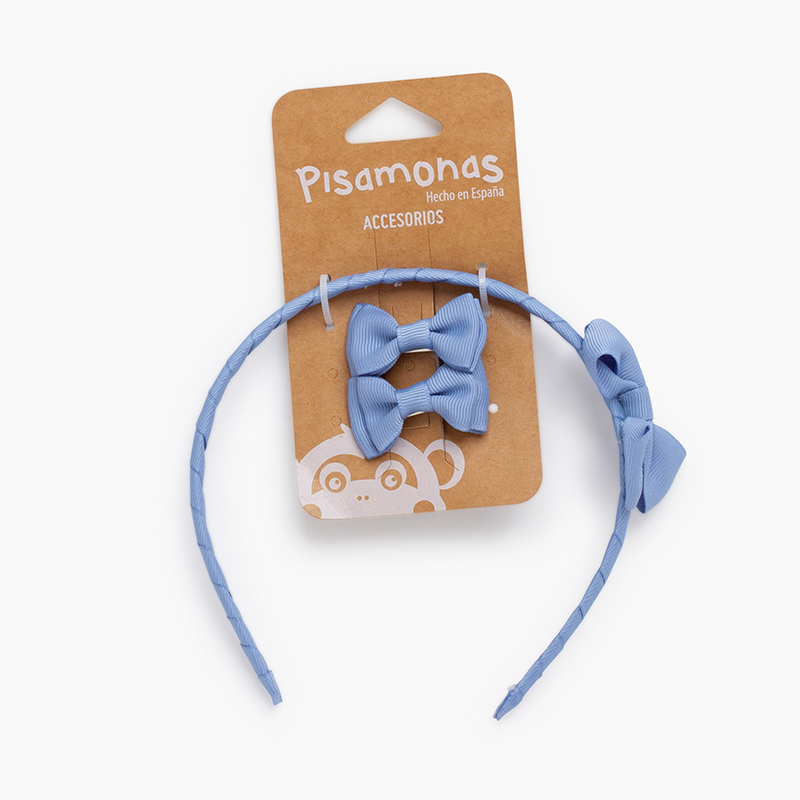 Set capelli bambina cerchietto fiocco e fiocchetti Blu reale