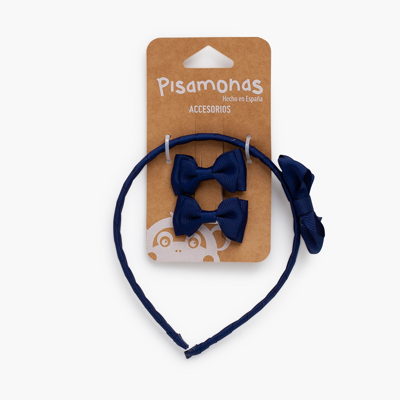 Set capelli bambina cerchietto fiocco e fiocchetti Blu