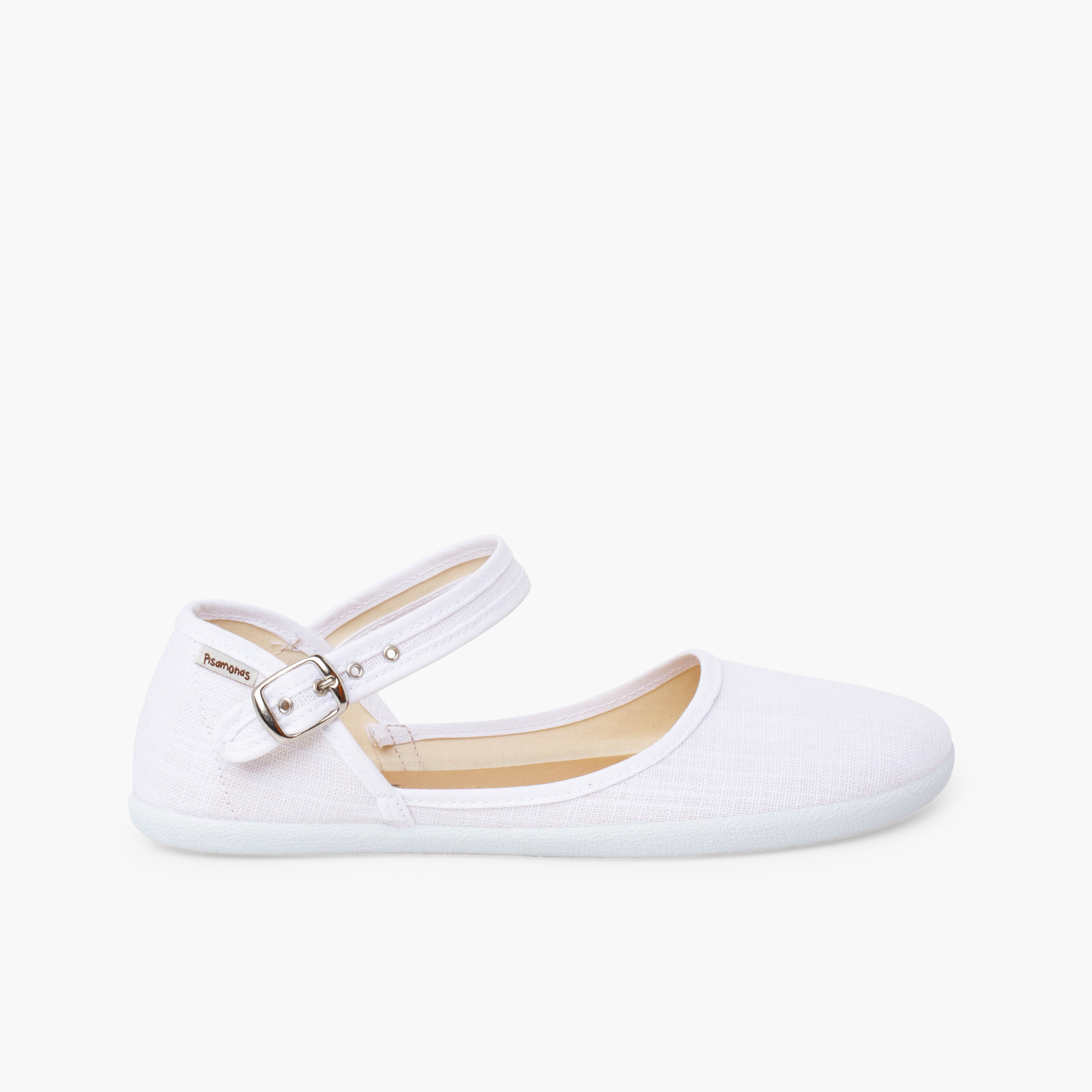 Ballerine con cinturino scollate barefoot donna lino fine Bianco